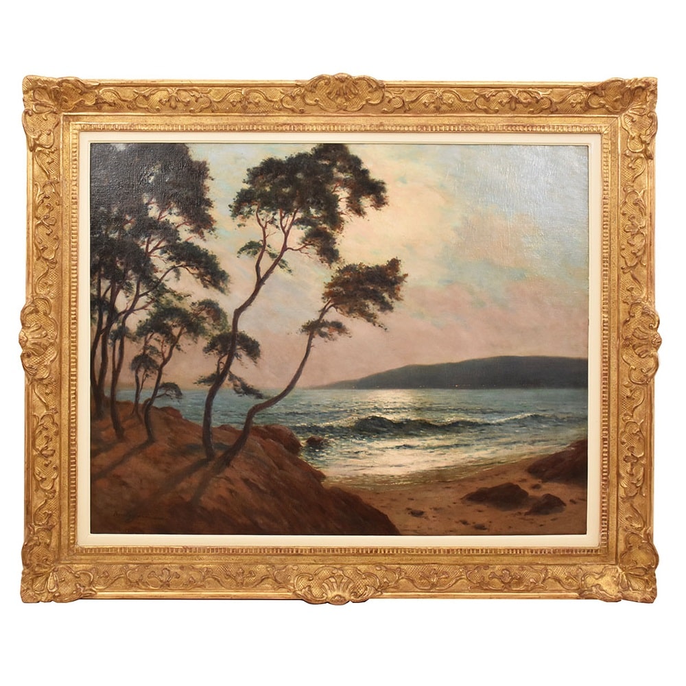 ANTIQUE PAINTINGS, ART DECO, SEA PAINTINGS, SUNSET SEASCAPE, OIL ON CANVAS, 20TH CENTURY PAINTERS. (QM650)